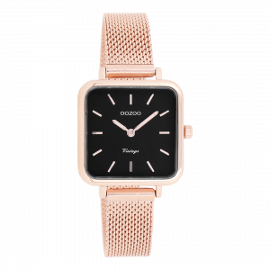 Rosé goudkleurige horloge met rosé goudkleurige metalen mesh armband
