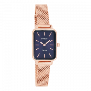 Rosé goudkleurige horloge met rosé goudkleurige metalen mesh armband