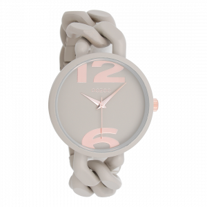 Taupe horloge met taupe grove schakelarmband