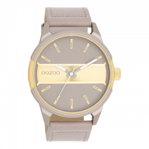 Taupe/goudkleurige horloge met taupe leren band