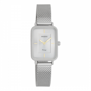 Licht grijze horloge met licht grijze metalen mesh armband