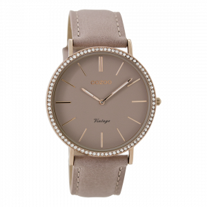 Rosé goudkleurige horloge met oud roze leren band
