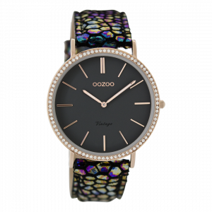 Rosé goudkleurige horloge met multicolor leren band