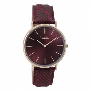 Rosé goudkleurige horloge met bordeaux rode leren band