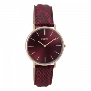 Rosé goudkleurige horloge met bordeaux rode leren band