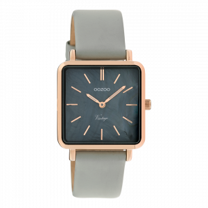 Rosé goudkleurige horloge met steengrijze leren band